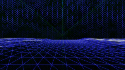 Aufkleber - abstract wireframe landscape digital sci fi technology perspective illustration..3d mesh glowing gri