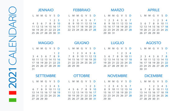 Calendar 2021 Horizontal - illustration. Italian version