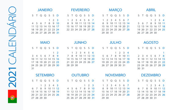 Calendar 2021 Horizontal - illustration. Portuguese version