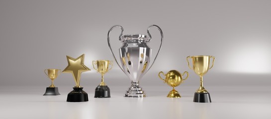 Wall Mural - trophy award on gold background. 3d rendering.