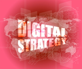 Poster - digital strategy word on digital touch screen