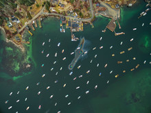 Lobster Boats In A Maine Harbor From Above