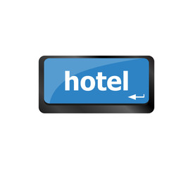 Poster - Hotel key in place of enter key - business concept