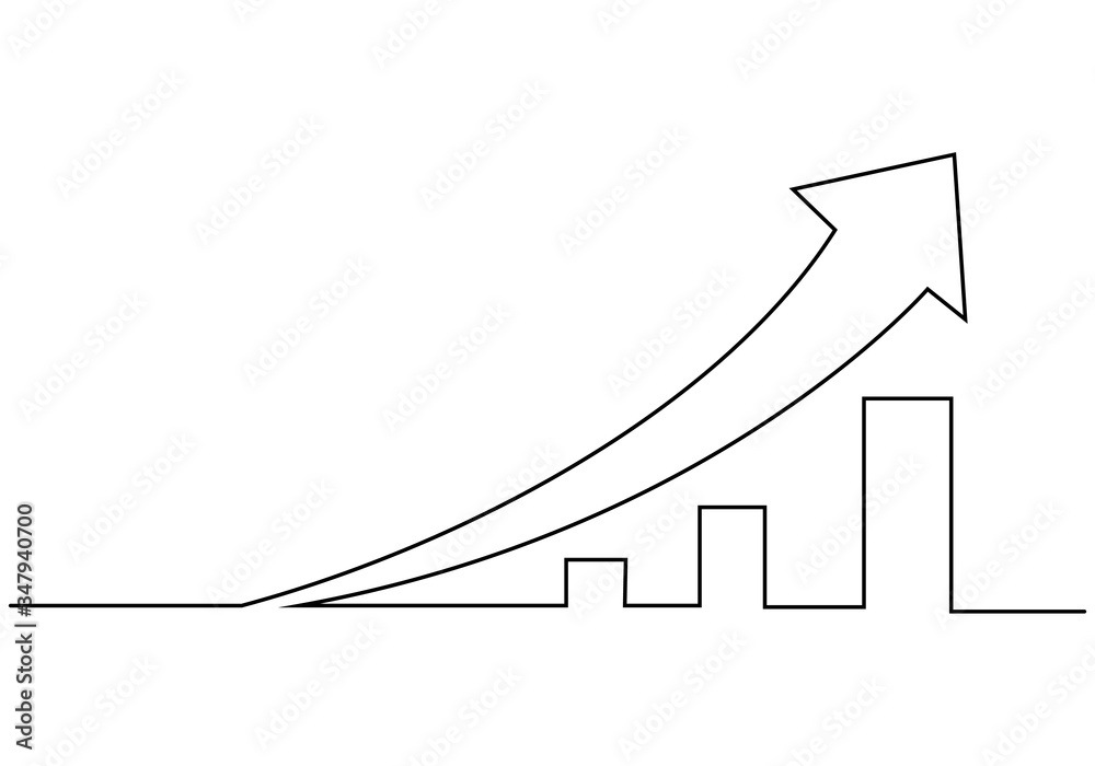 One continuous line drawing of graph icon isolated on white background ...
