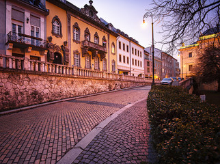 Wall Mural - Nice old houses at Corvin Tér (Corvin Square), Budapest in dusk