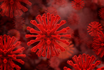 3D Render Coronavirus(COVID-19). illustration. Microscopic view, a pathogen that attacks the respiratory tract. Analysis and test, experimentation. Wuhan virus disease, virus infection prevention meth