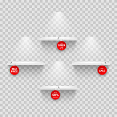 Poster - Vector realistic empty shelves with red wobblers