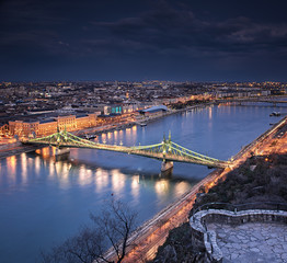 Sticker - View on the Liberty Bridge in Budapest at night