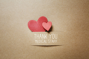 Wall Mural - Thank You Medical Staff message with handmade small paper hearts