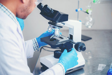 Wall Mural - closeup of scientific microscope data analysis in the laboratory