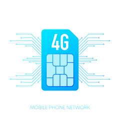 Poster - Mobile phone network 4G logo sim card on gradient abstract background. Vector