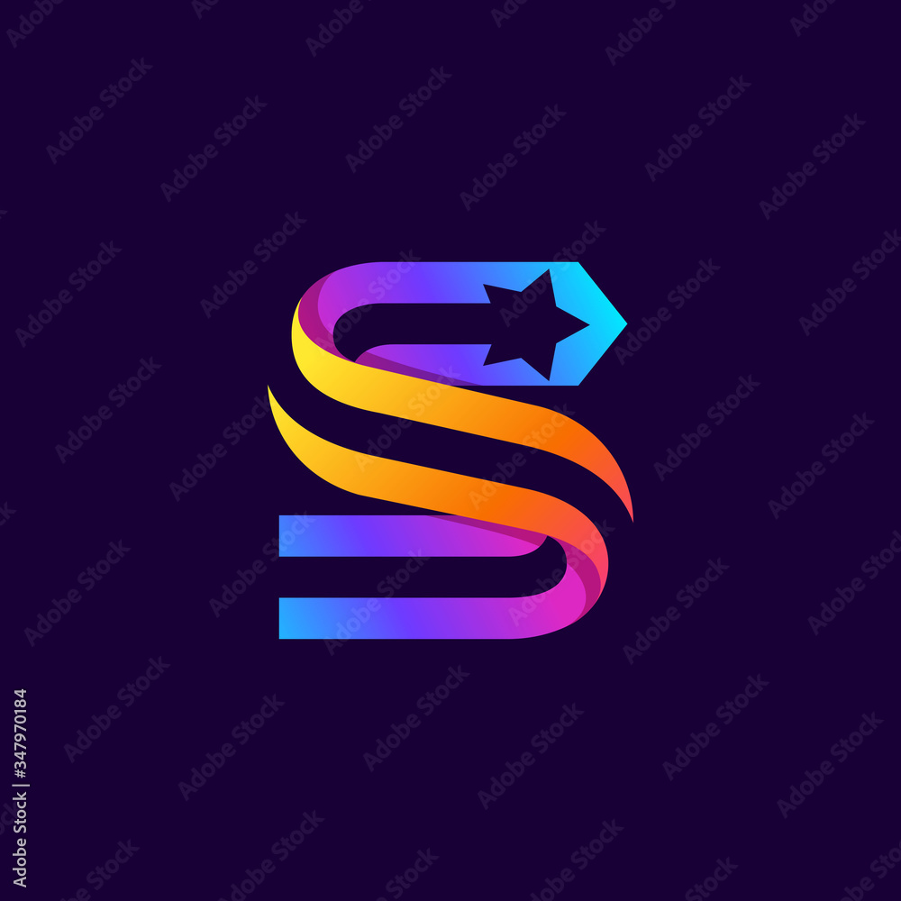 Letter S logo with star inside. Vector parallel lines icon. Stock ...