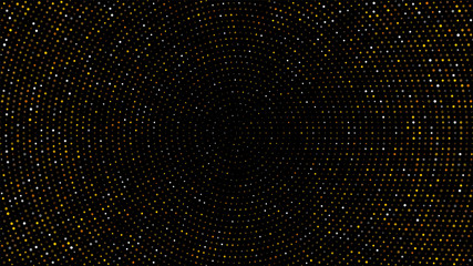 Leinwandbilder - Gold and silver halftone black background. Vector golden glitter circle with dotted sparkles or halftone shine pattern texture black background. Golden circles, dots pattern, vector, grunge.