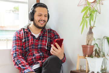 young man listening to music