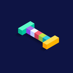 Wall Mural - Letter I Isometric colorful cubes 3d design, three-dimensional letter vector illustration isolated