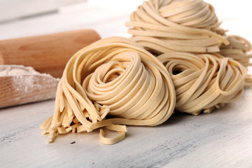 Wall Mural - Closeup of raw homemade pasta. fresh italian traditional raw fresh pasta