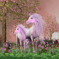 Naklejka wiśnia kwiat las koń