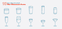 A Collection Of Simple Monoline Glassware Icons. These 10 Simple Icons Are All You Need To Create An Amazing Cocktail And Alcoholic Beverage Menu Design. 
