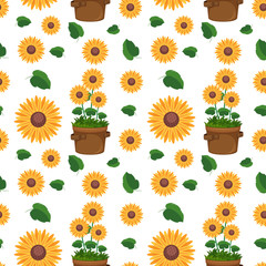 Sticker - Seamless pattern with cute sunflowers and leaf