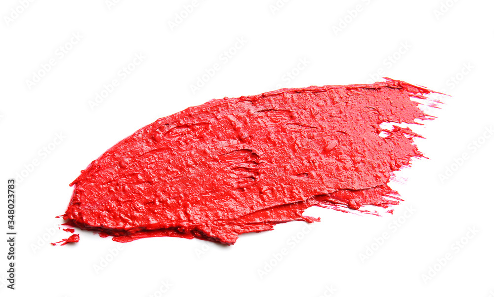 Sample of bright lipstick on white background