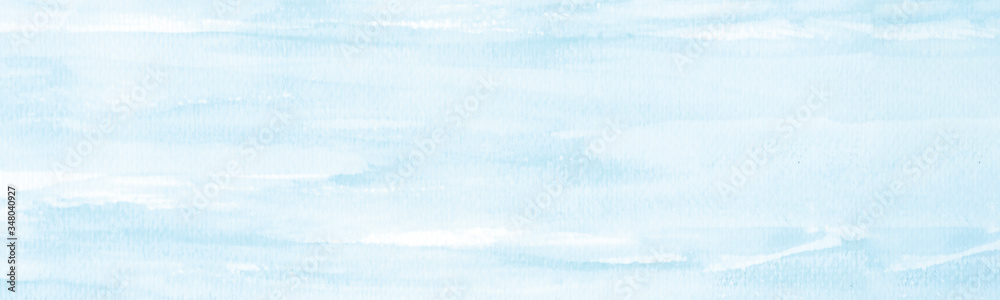 Blue watercolor background, Sky in watercolour painting soft textured on wet white paper background, Abstract blue watercolor illustration banner, wallpaper - obrazy, fototapety, plakaty 