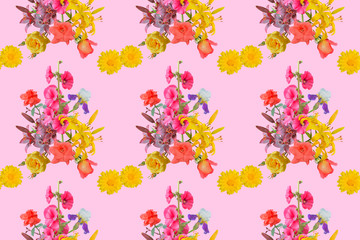 Sticker - Different flowers. Seamless pattern.