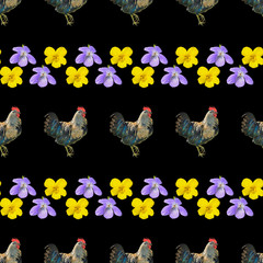 Poster - Cock, seamless pattern.