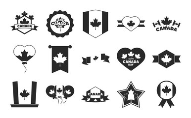 Sticker - canada day, independence freedom national patriotism celebration icons set silhouette style icon