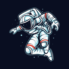 Wall Mural - astronaut jump pose on space artwork vector illustration design