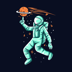 Wall Mural - astronaut play planet on hand space background vector illustration design