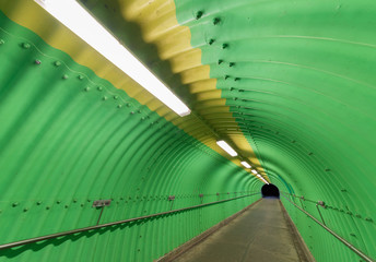 Poster - Empty pedestrian tunnel at night. Architecture abstract background