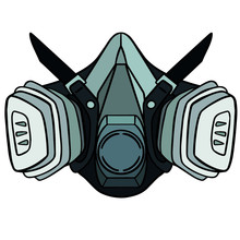 Gray Gas Mask From The Front With Two Filters To Place. Comic Vector Illustration Isolated On White.