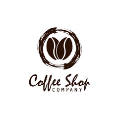 Wall Mural - Coffee shop retro classic logo with coffee beans and brush stroke combination