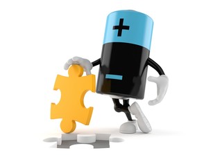 Canvas Print - Battery character with jigsaw puzzle