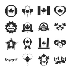 Canvas Print - canada day, independence freedom national patriotism celebration icons set silhouette style icon