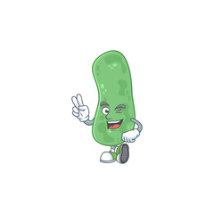 Sticker - Cheerful enterobacteriaceae mascot design with two fingers