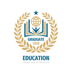 Education badge logo design. University high school emblem. Laurel wreath.