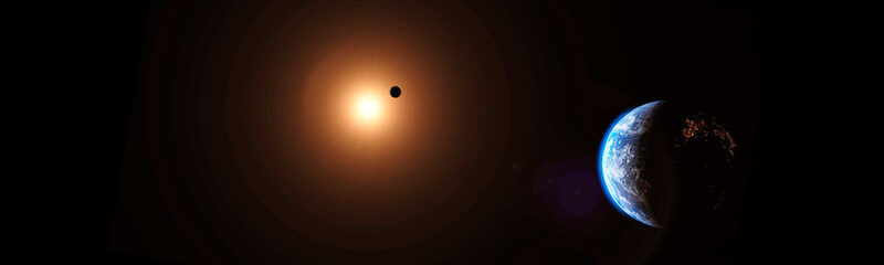 Wall Mural - earth in space with moon crossing sun
