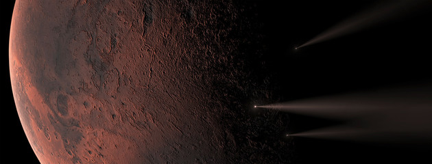 Wall Mural - meteors hitting mars surface concept