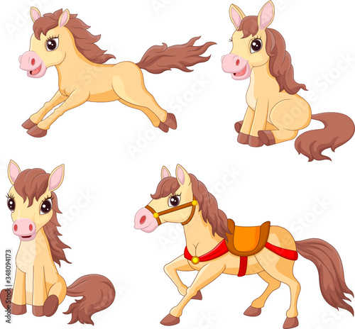 Cartoon funny horses collection set