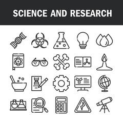 Poster - science and research laboratory study icons collection line style icon