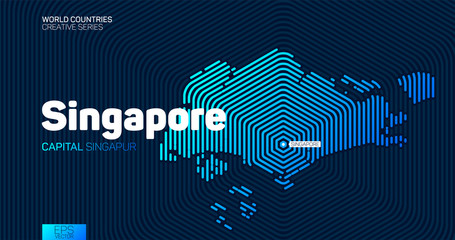 Wall Mural - abstract map of singapore with hexagon lines
