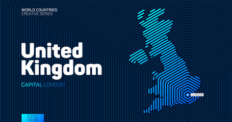 Wall Mural - abstract map of united kingdom with hexagon lines