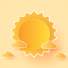 Wall Mural - summer time, cloudscape, bright sky with clouds and sun, paper art style