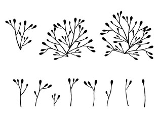 Wall Mural - set of black coral seaweeds silhouettes flat vector illustration isolated on white background
