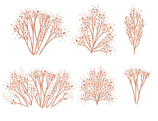 Wall Mural - set of orange coral seaweeds silhouettes flat vector illustration isolated on white background
