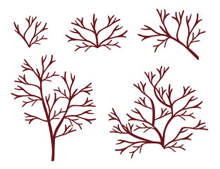 Wall Mural - set of brown coral seaweeds silhouettes flat vector illustration isolated on white background