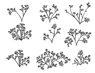 Wall Mural - set of black coral seaweeds silhouettes flat vector illustration isolated on white background