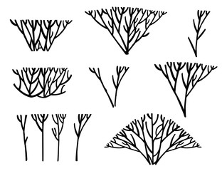 Wall Mural - set of black coral seaweeds silhouettes flat vector illustration isolated on white background