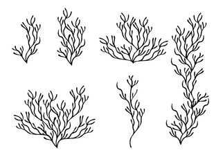 Wall Mural - set of black coral seaweeds silhouettes flat vector illustration isolated on white background